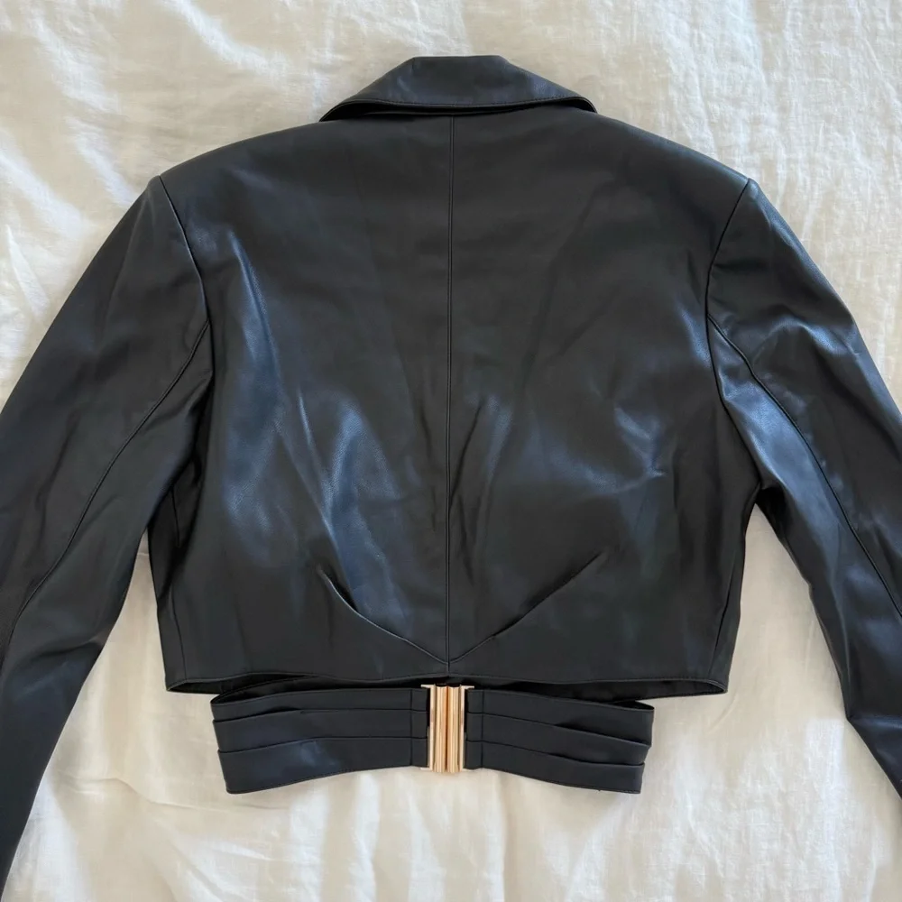 Ronny Kobo Lilo Faux Leather Wrap Blazer
